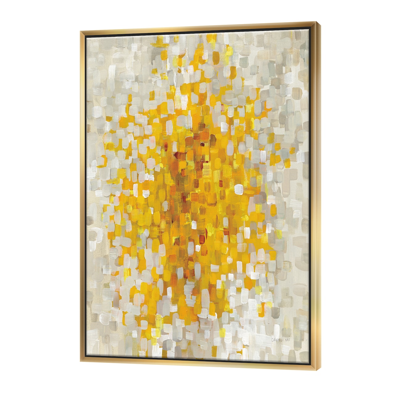 Designart - Glam Yellow Explosion Blocks - Modern & Transitional Canvas in Gold Frame